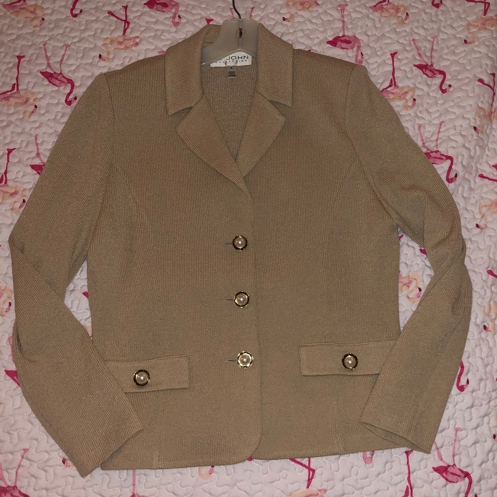 St. John Collection Beige Pearl Button Blazer